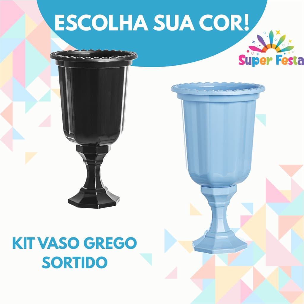 KIT SORTIDO 2 UNIDADES VASOS GREGO DECORATIVO LINHA DIAMANTE 850 ML - DIVERSAS CORES