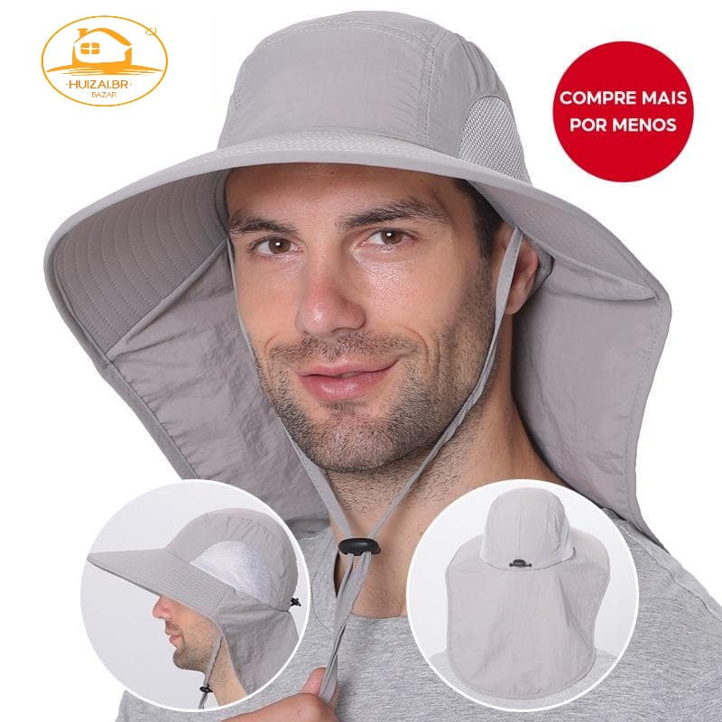 Chapéu de Praia UV50+ Unissex｜Secagem Rápida｜Leve e Dobrável｜Proteção Solar para Rosto e Pescoço (Corda Ajustável)