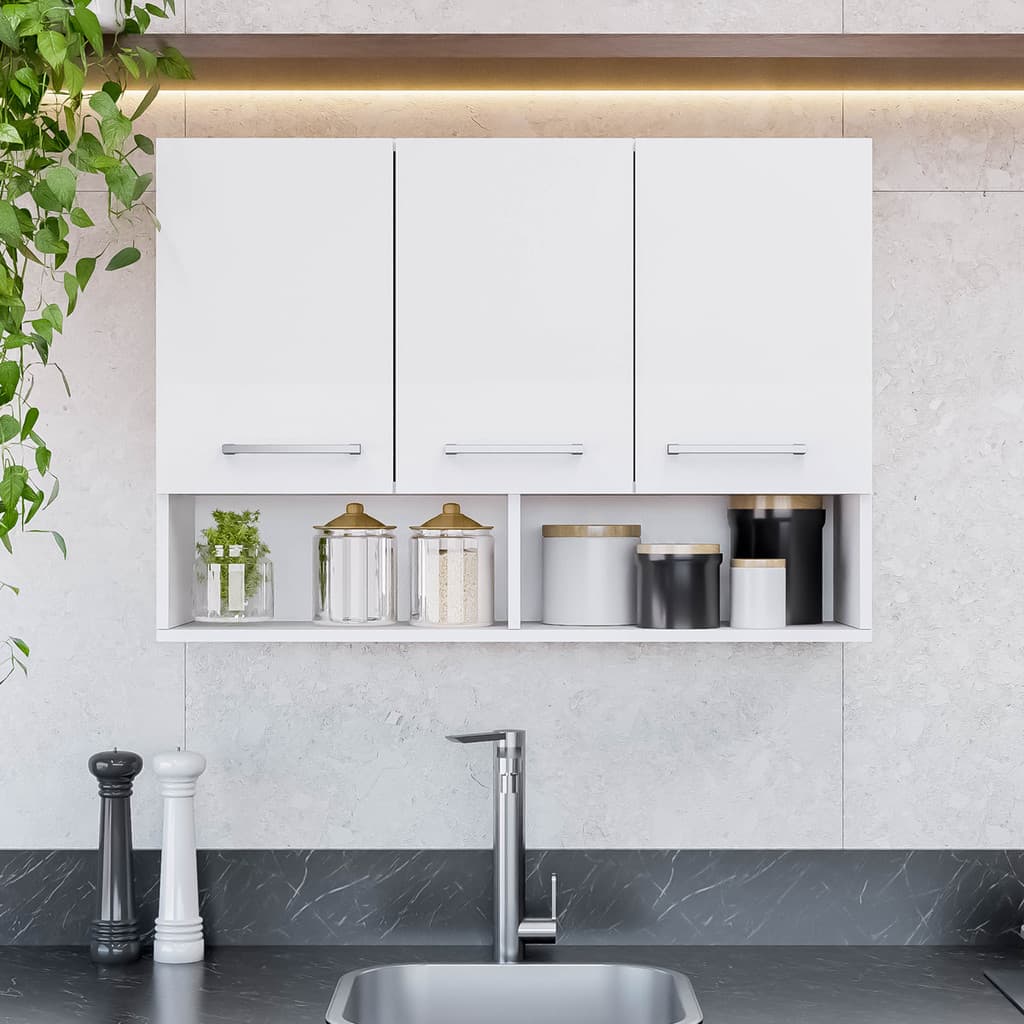 Balcão Aereo Parede Lavanderia Limpeza Produtos Cor Branco