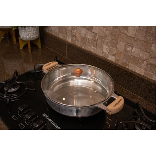 Frigideira Alumínio Batido Fundido Grosso 26cm Tampa Vidro