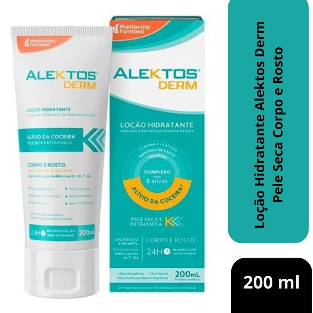 Loção Hidratante Alektos Derm Pele Seca Corpo e Rosto 200ml