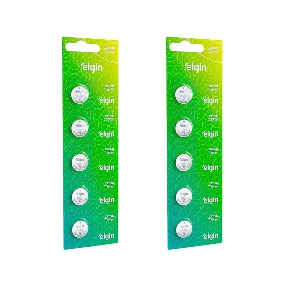 Kit 10 Baterias CR 2032 3V Litio Elgin Alcalina CR2032 - 2 Cartelas