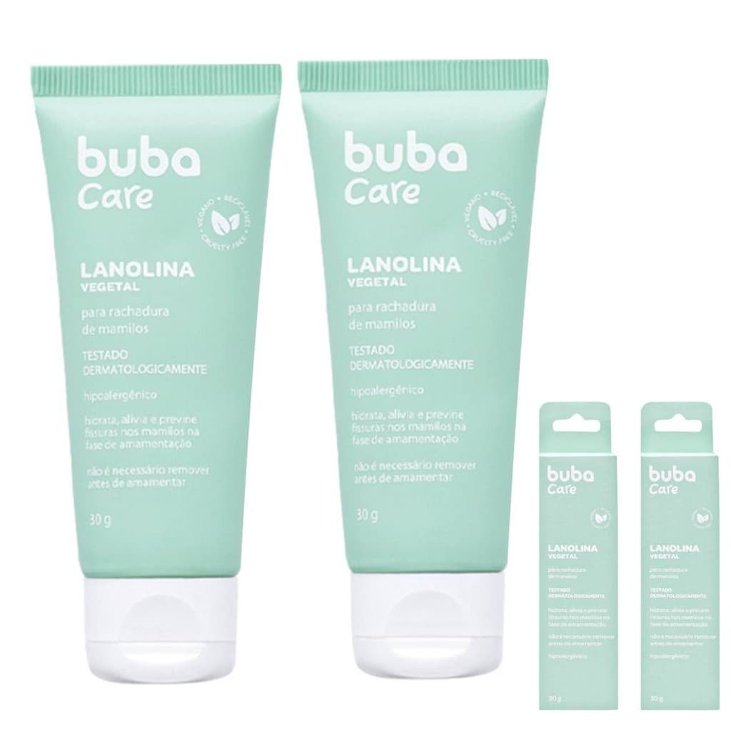 2 Creme Hidratante Seios Mamilos Amamentação Lanolina 30G Buba