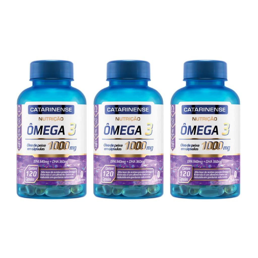 Nutrição Ômega 3 Óleo de Peixe em cápsulas Com 1000mg Catarinense Com 120 Cápsulas Kit com 3 Itens