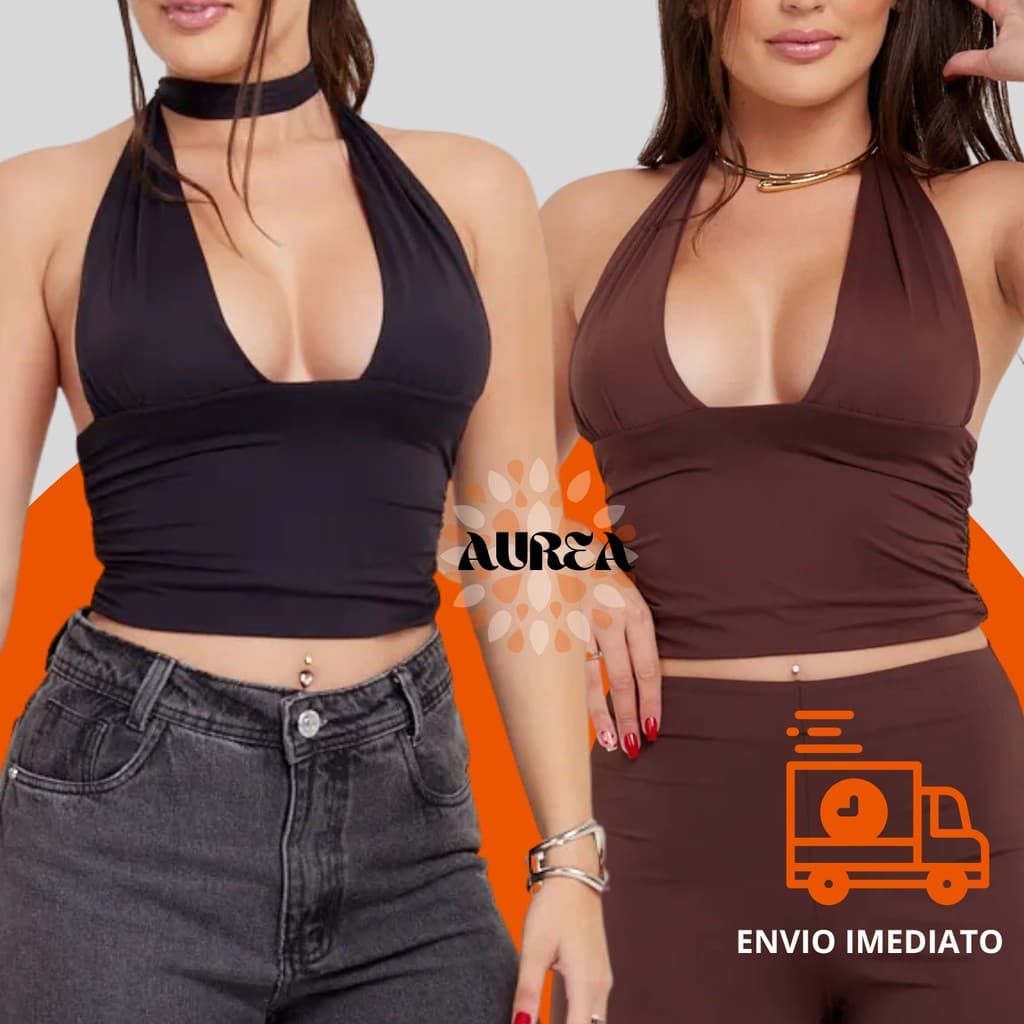 Blusa Cropped Com Amarraçao Multi forma Top Decote Festa Moda Gringa Decotado Suplex Premium Sexy Elegante Sustentaçao