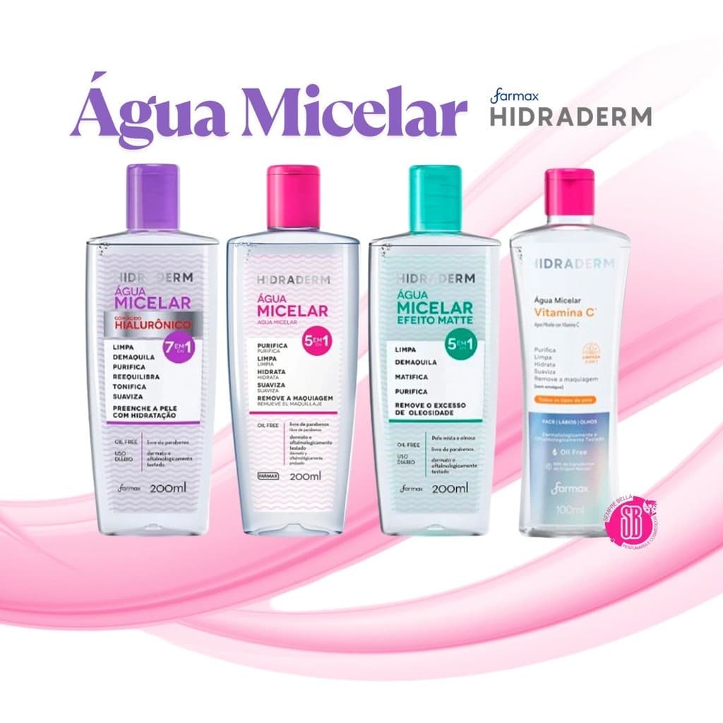 Agua Micelar 200ML Hidraderm 5 Em 1 Purifica Limpa Hidrata e Removedor Maquiagem Envio Imediato