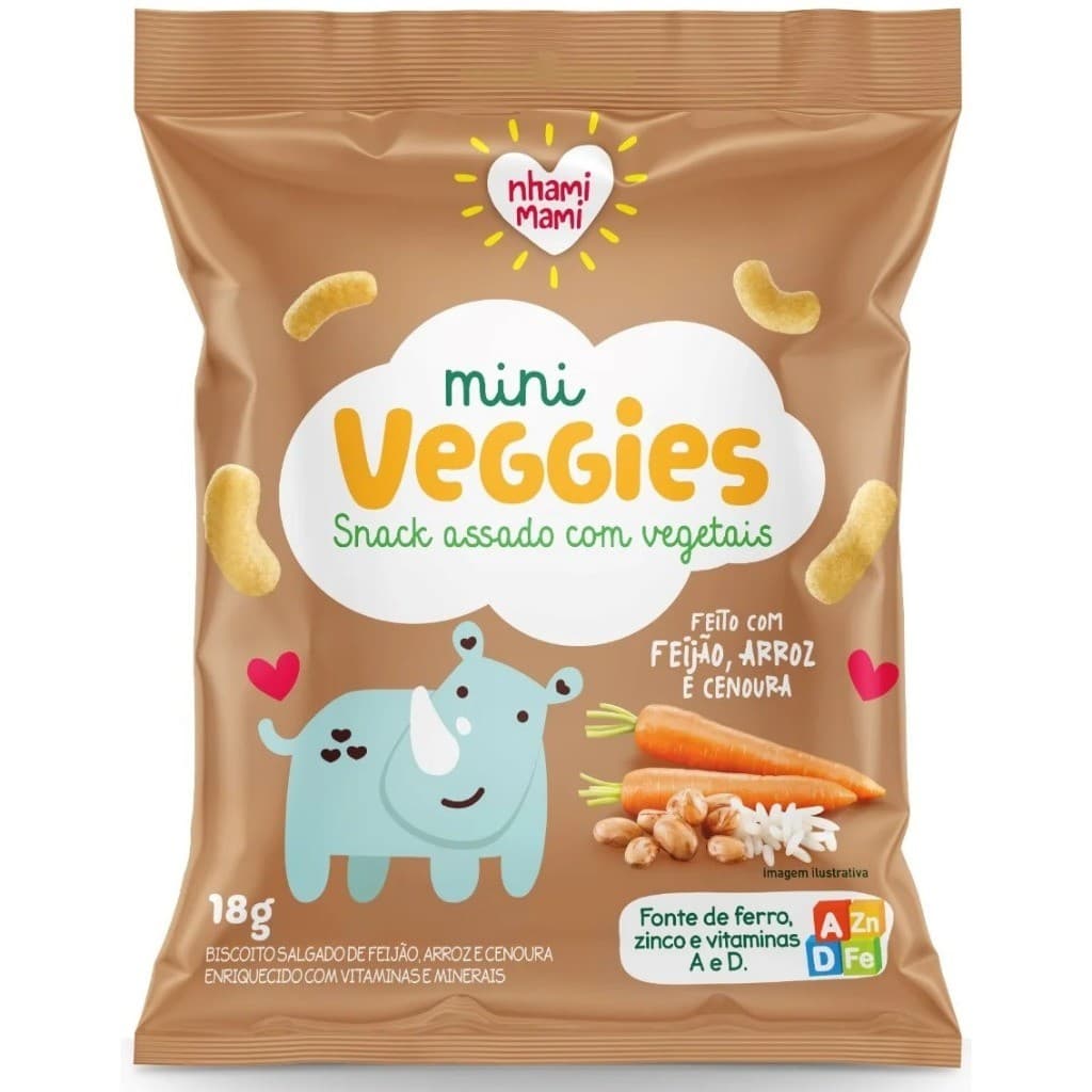 MINI VEGGIES FEIJÃO ARROZ E CENOURA 06x18g - NHAMI MAMI