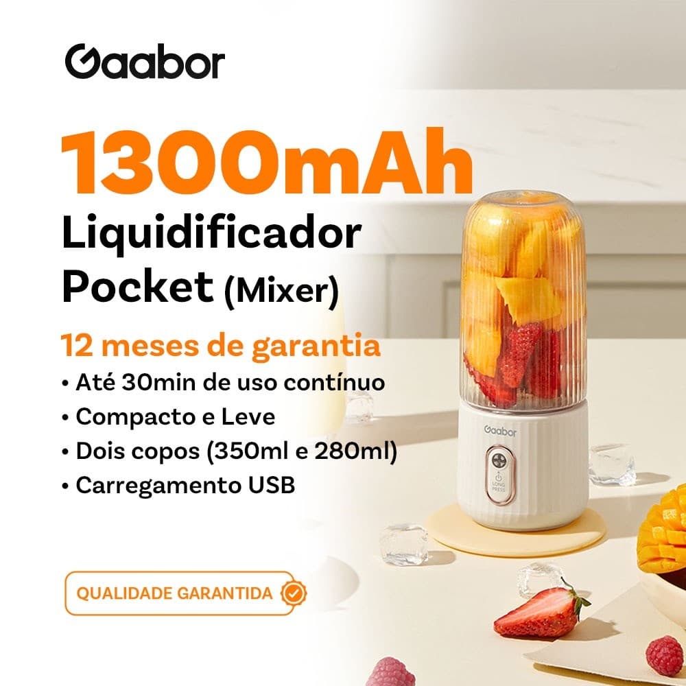 Gaabor Copo de Liquidificador 350 ml 280 ml Sem Fio Bateria de Grande Capacidade 1300mAh Conveniente FP03T-WH01A