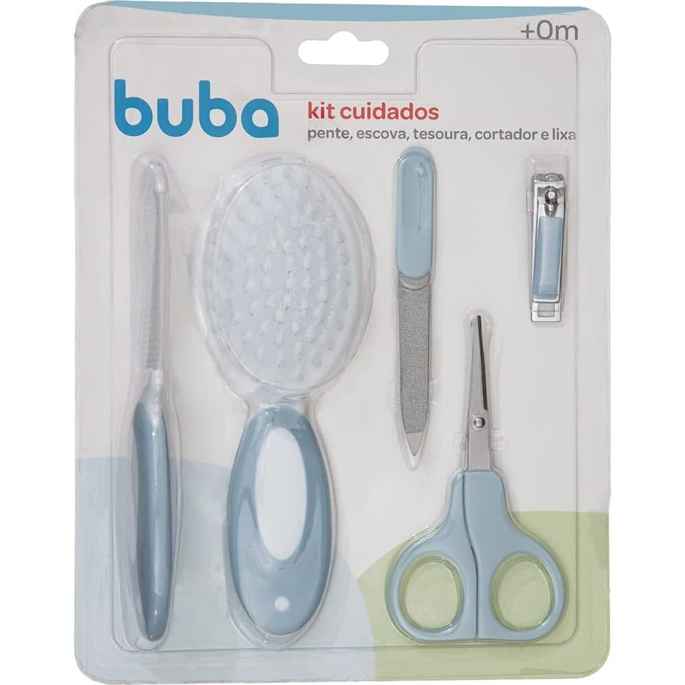 KIT CUIDADOS E HIGIENE PENTE, ESCOVA, CORTADOR DE UNHA E LIXA BUBA AZUL