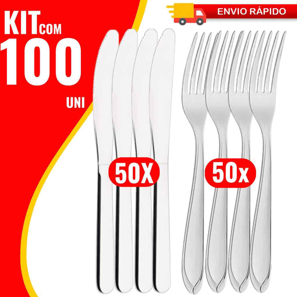 Kit 40 60 ou 100 Talheres Garfos e Facas em Aço Inoxidável Alta Qualidade  Sua Cozinha Restaurantes