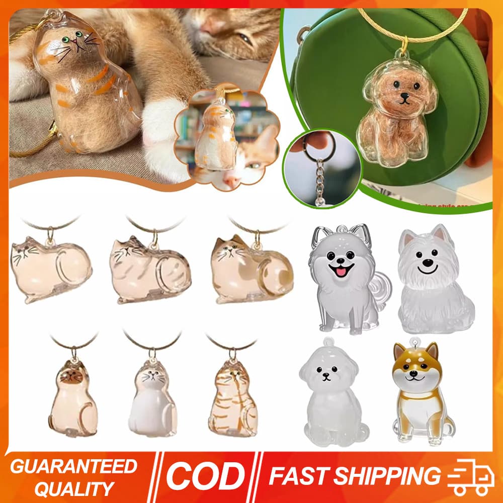 (COD) Chaveiro Recipiente Para Pêlos De Animais De Estimação Pingente Transparente Gato Cachorro Cabelo Caixa De Armazen