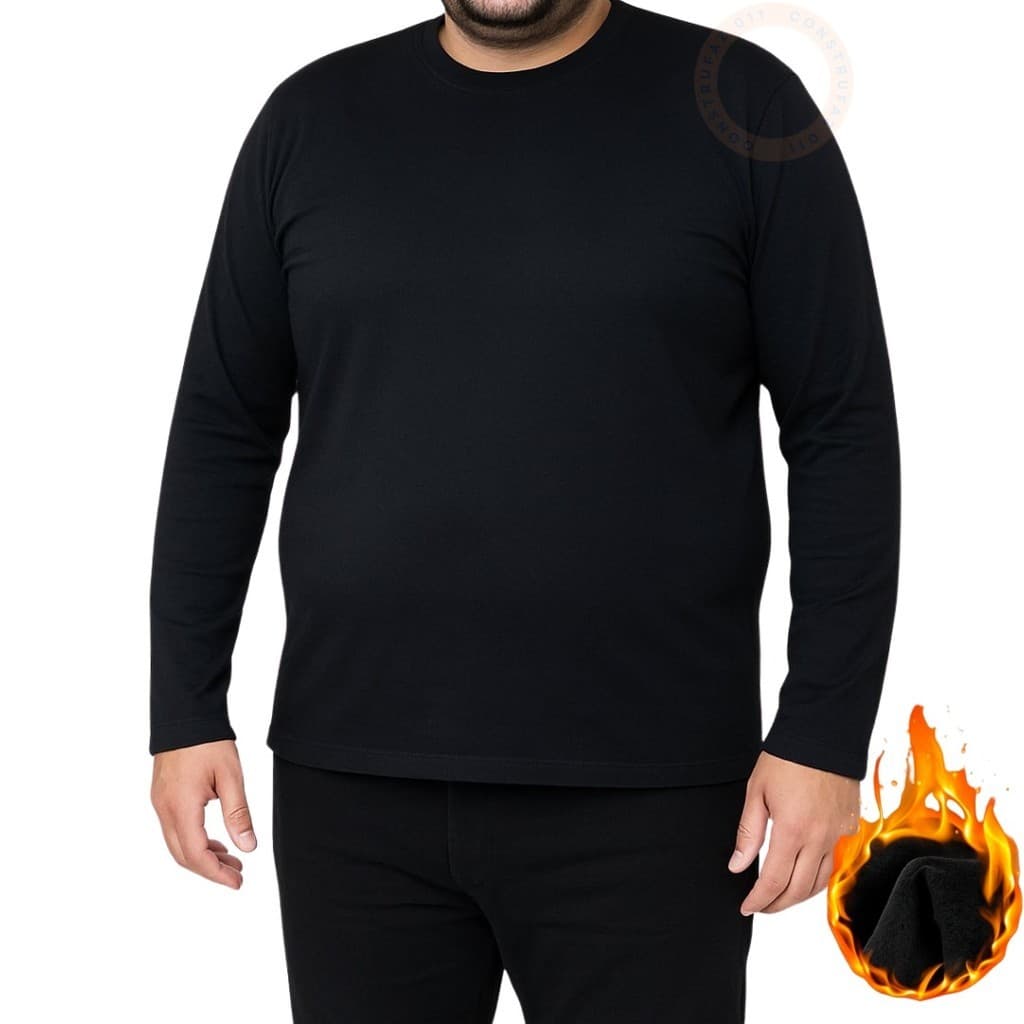 Blusa de Frio Segunda Pele Plus Size Térmica Peluciada Inverno Frio Forrada Flanelada Manga longa Masculina