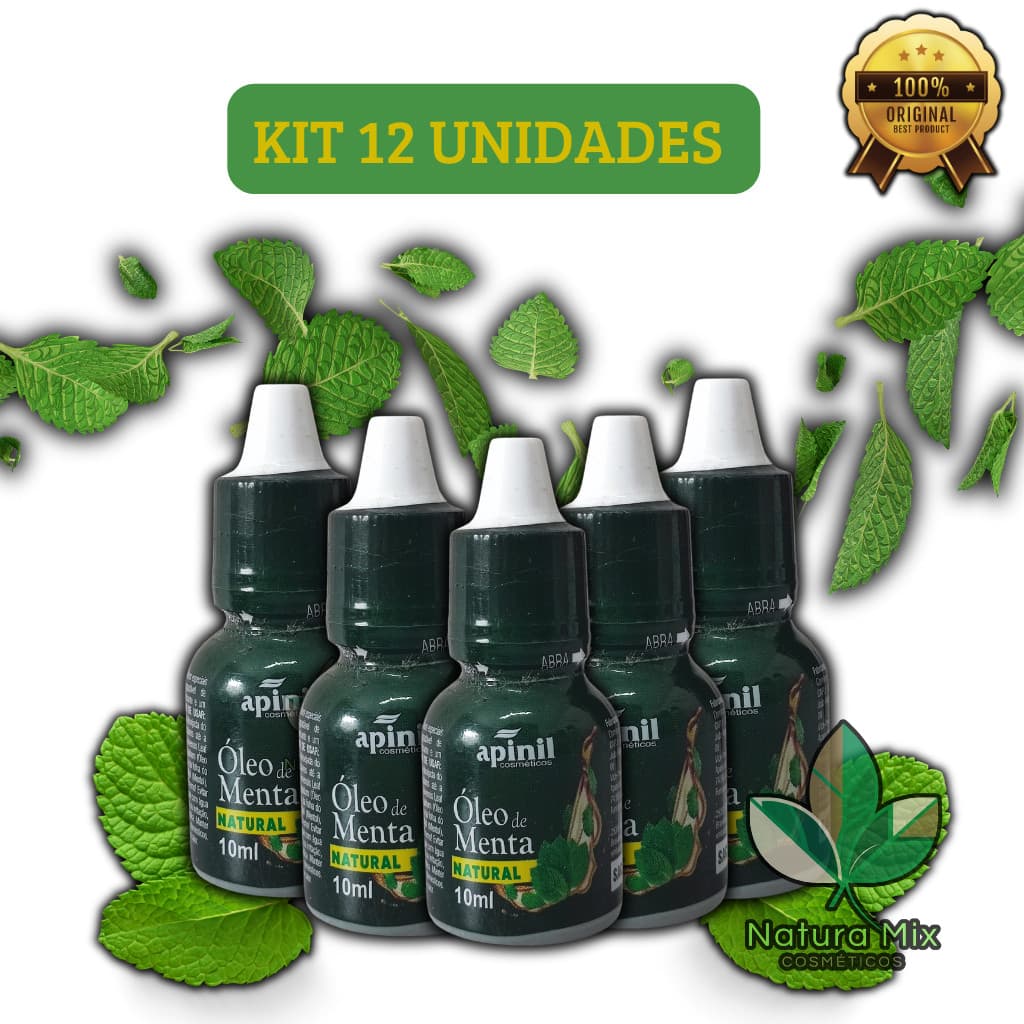 Óleo de Menta 10ml Apinil,  KIT 12-6 unidades, Refresca, Mentol, Congestão