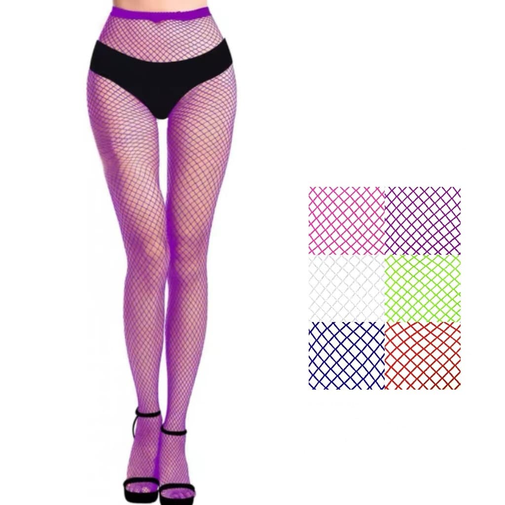 Meia Arrastão Adulto Cos Alta Fantasia Carnaval Cores Neon colorido Arco iris diversas cores Cosplay Halloween