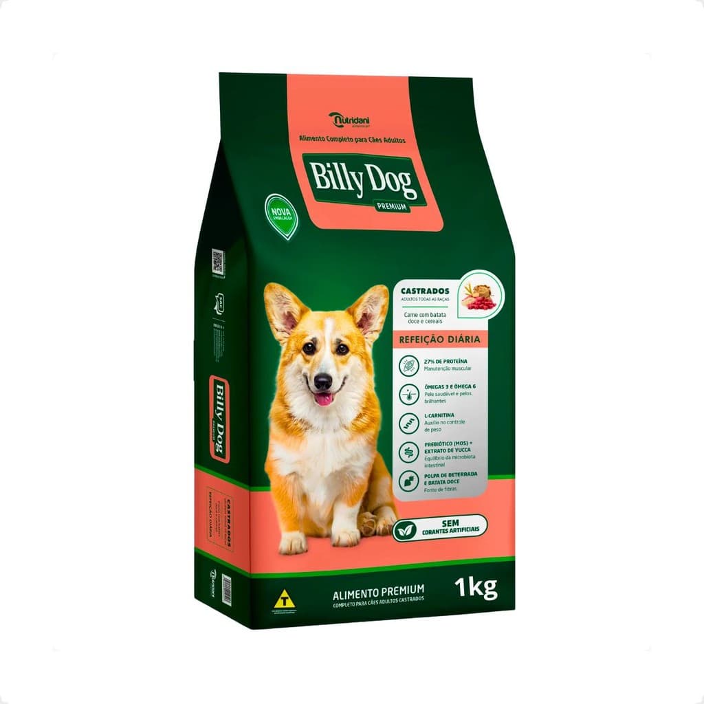 Ração Billy Dog Castrados 1Kg Refeição Diária Cães
