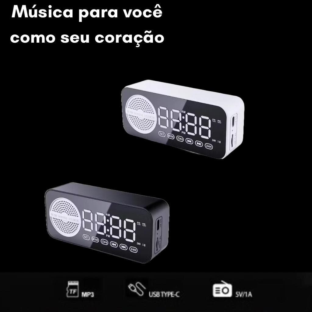 Caixa de Som Bluetooth AD-520 com Relógio Digital – Rádio FM, Tela LED, Speaker Portátil p/ Celular e Ambiente