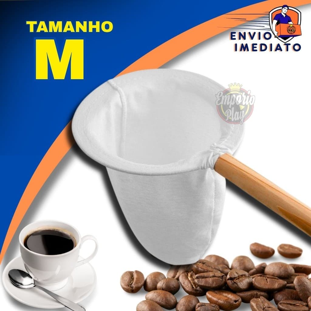 Coador de Café de Pano Médio Flanelado com Cabo de Madeira Reutilizável e Sustentável
