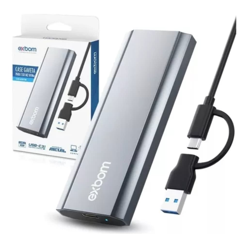 Case Gaveta SSD M.2 NVMe 2230 a 2280 USB 3.1 e USB-C 10Gbps Externo Alta Velocidade Adaptador Portátil