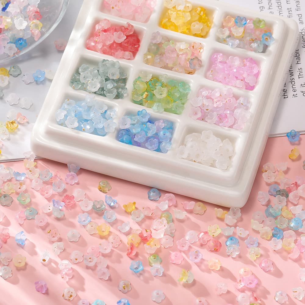 St.kunkka 50-100 peças contas de flores gradientes acrílicos 5.5*6mm lírio do vale contas de flores Base de contas de fl