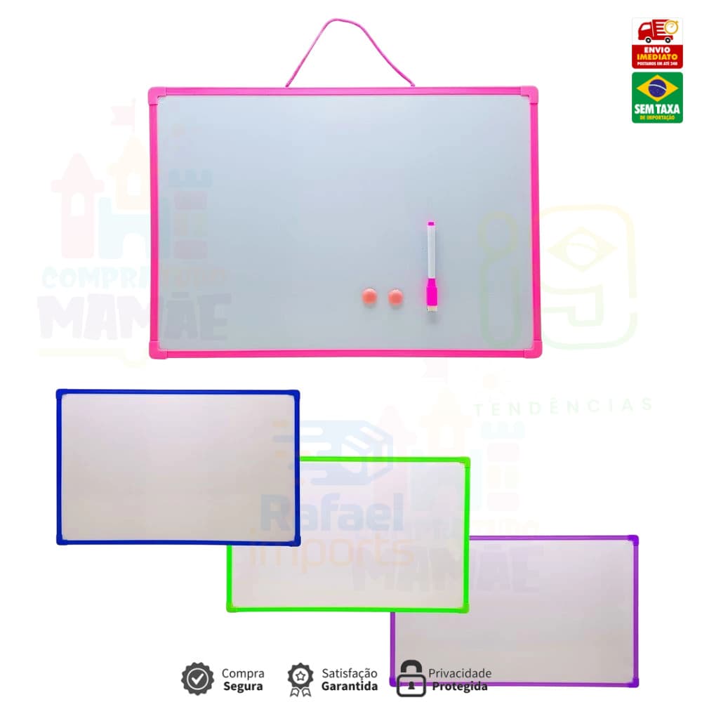 Lousa Quadro Branco Moldura C/Caneta E Imã 20x15/30x20/50x35/35X25cm