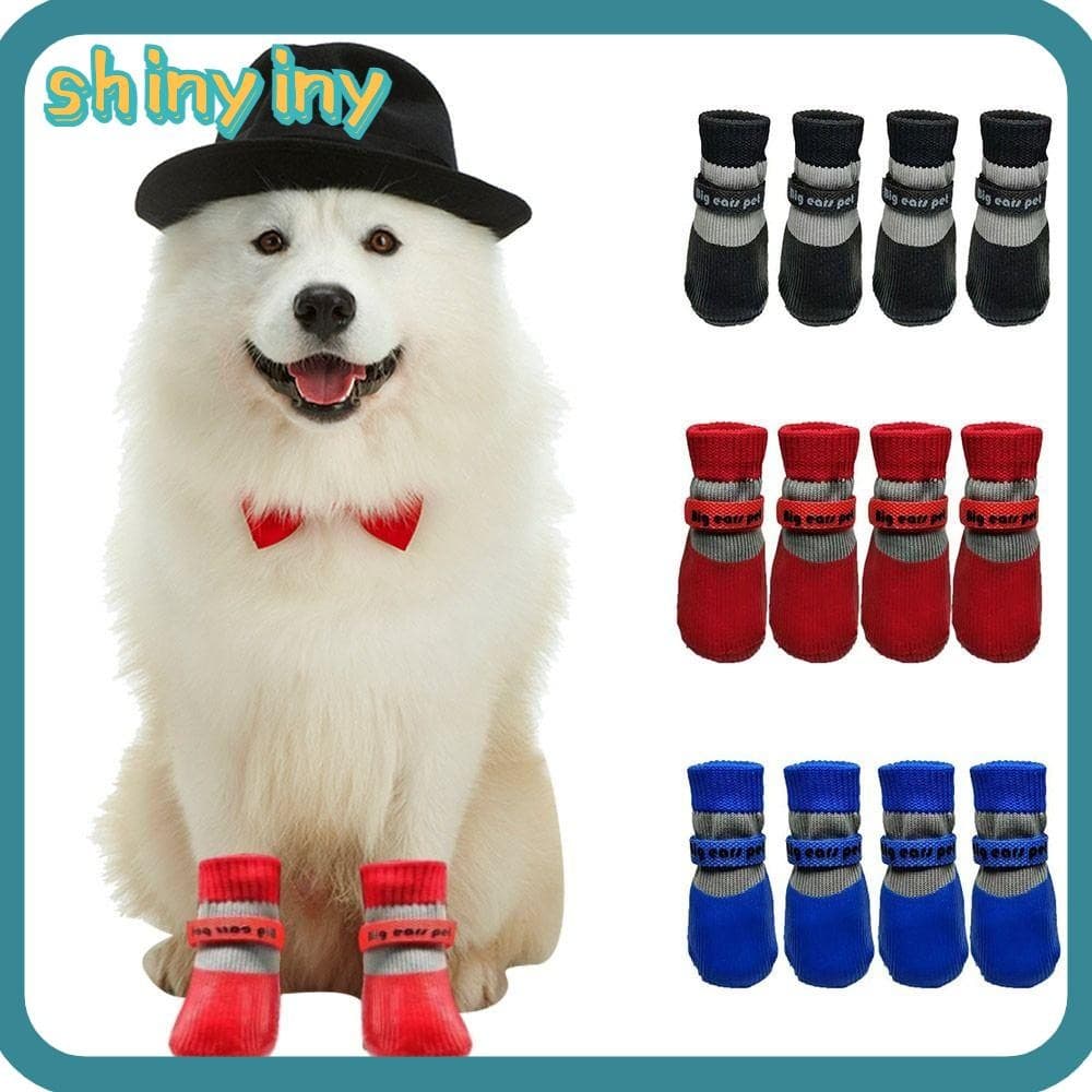 Sapatos Brilhantes Para Cães De Inverno , 4 Peças , Botas Quentes E Macias Cachorros , Capas Ajustáveis Antiderrapantes 
