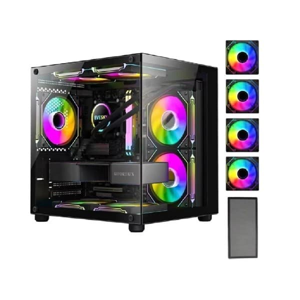 Gabinete Gamer Aquário Hayom 4 Fans RGB inclusas para Water Cooler micro ATX ou mini ITX em vidro e filtro de poeira