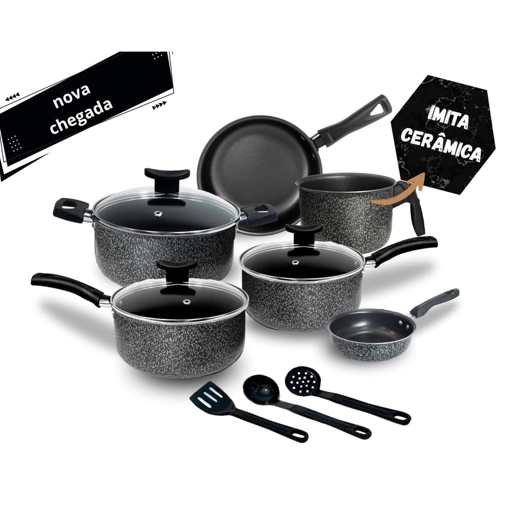 Jogo de Panelas Elegance Antiaderente Teflon 9 Peças Tampa Vidro