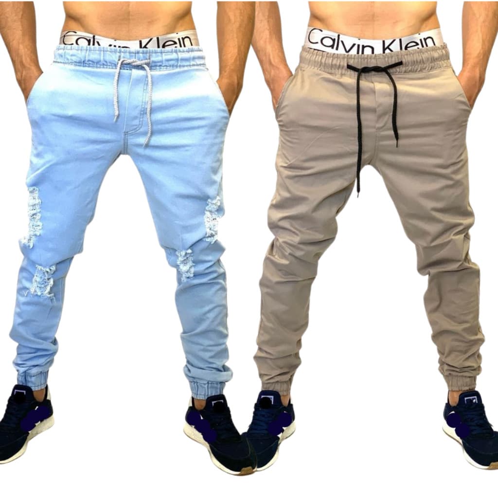 Kit 2 Calças Jogger Masculina Jeans Com Punho Elastico e cordão de ajuste