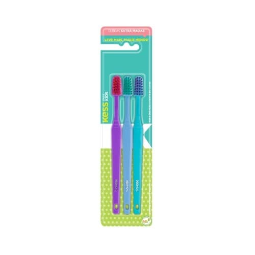 Kit Escova de Dentes Infantil Kess Kids Macia com 3 Unidades