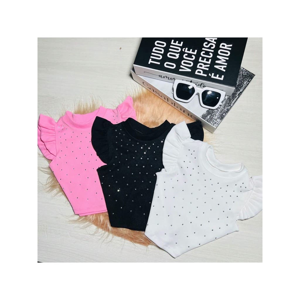 KIT 3 Blusinha Infantil Blusa Regata Brilho Menina Regatinha Cropped Canelado Menina Promoção Verão