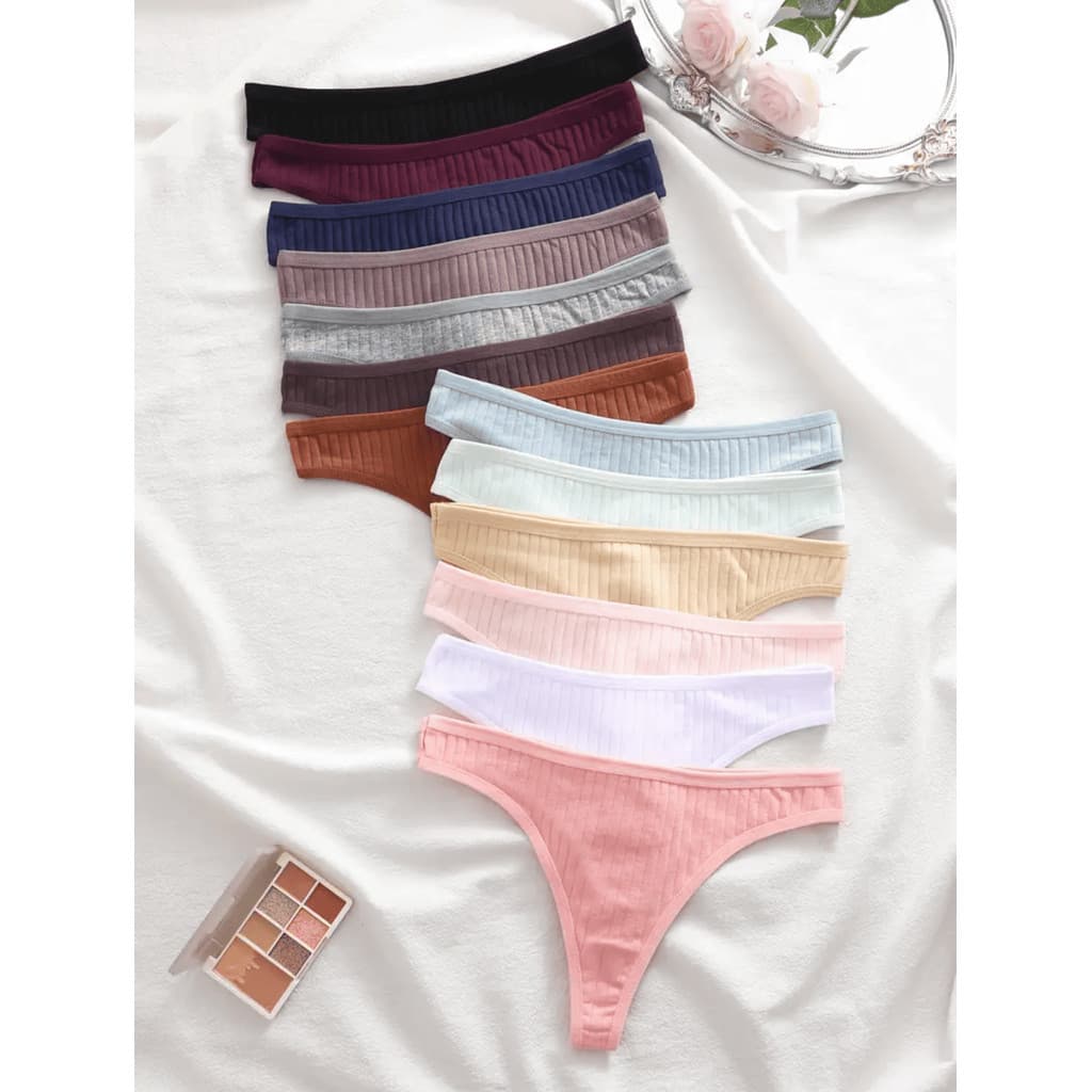 Kit 5 Calcinhas Fio Dental Algodão Canelado Feminina Conforto Diário - Sexy Cores Variadas