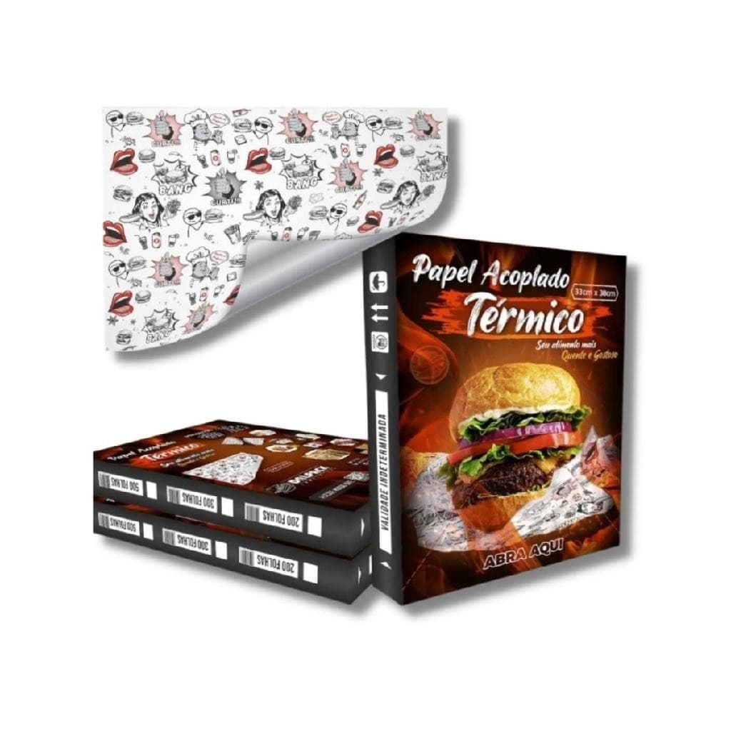 Papel Acoplado Térmico 33 X 38cm - 200 Folhas Hamburguer Lanche