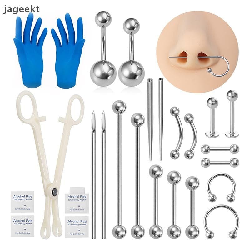 [jageekt] Kit De Piercing Corporal De Aço Cirúrgico Com Rosca Pino Cônico Lábio Nariz Língua Cartilagem Sobrancelha Umbi