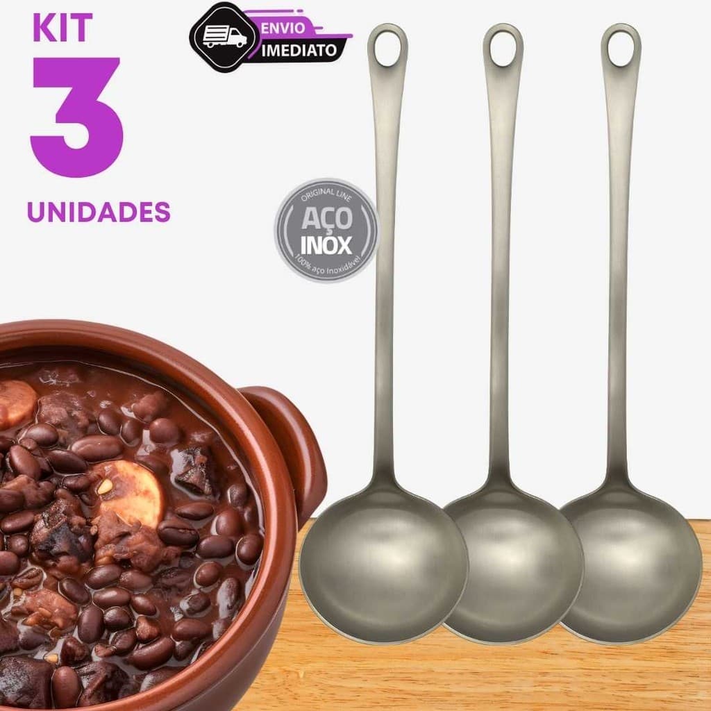Jogo 3 Concha Inox 23cm Servir Sopas Buffet Caldos Frios Doces Cozinha Restaurantes Feijão Bares