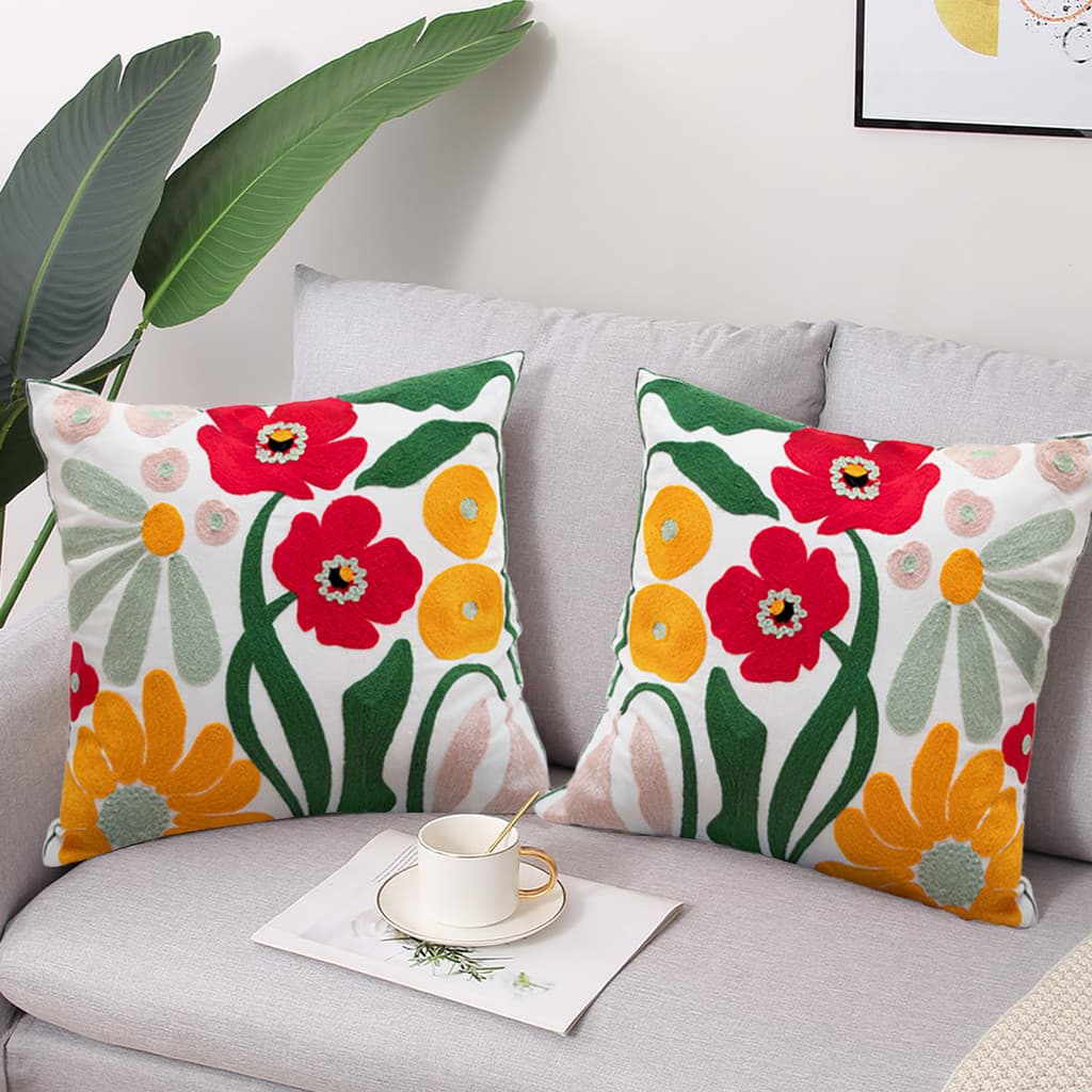 Kit 2 Capas de Almofada 45x45cm Bordado Decorativo para Sofá e Cama Travesseiro Não Incluído N1020-KIT2