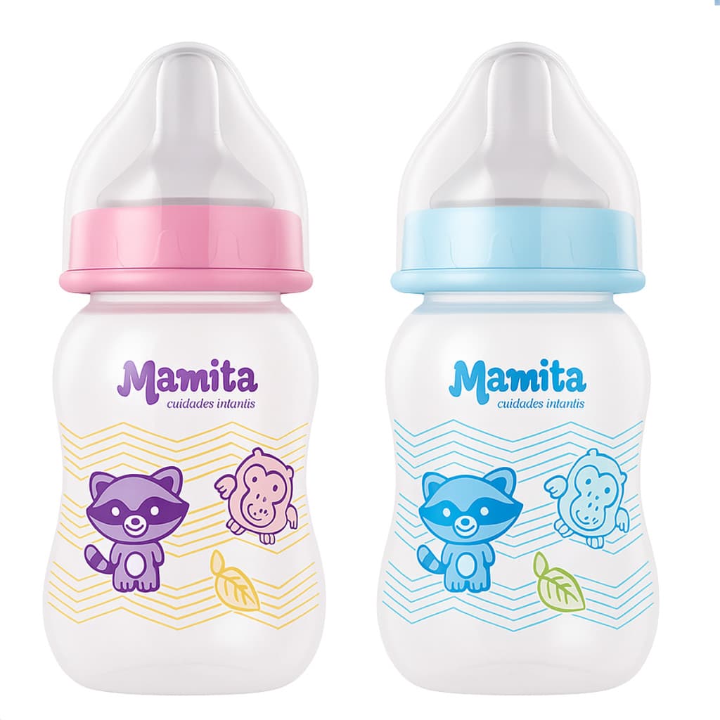 Mamadeira 260 Ml no Blister Premium Super Bico Mamita Decorada Compacta