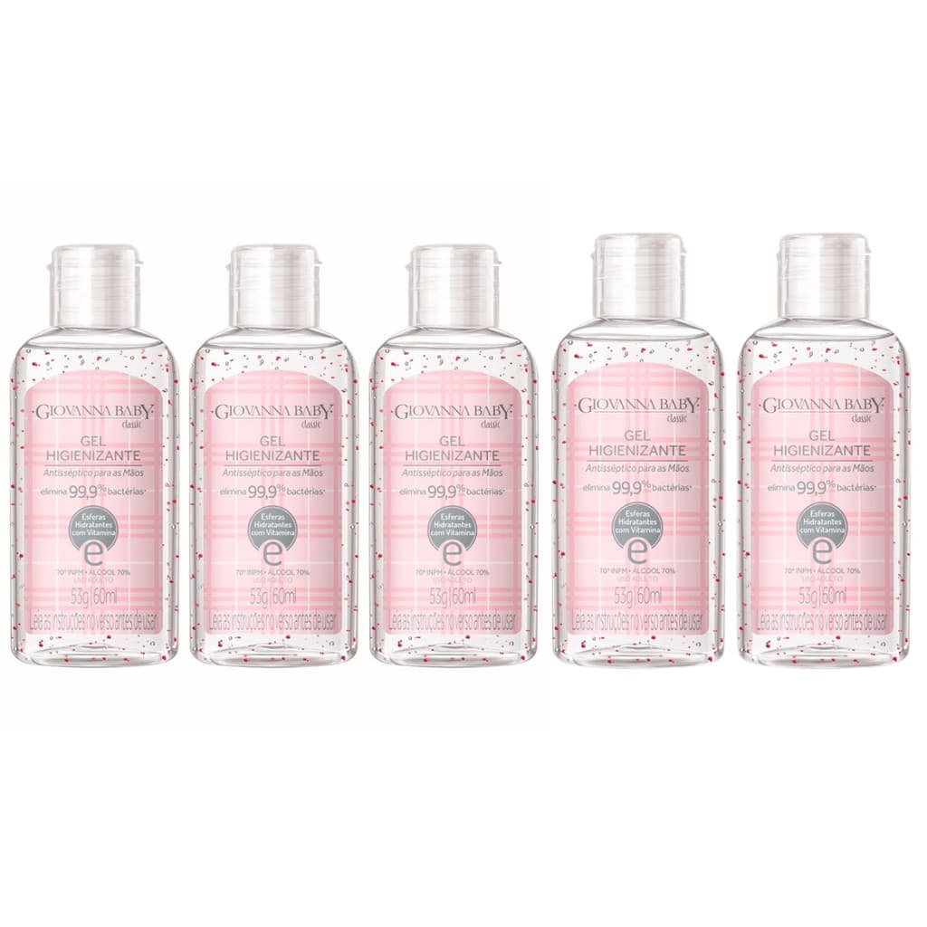 Kit 5 Giovanna Baby Classic Álcool Em Gel - 60ml