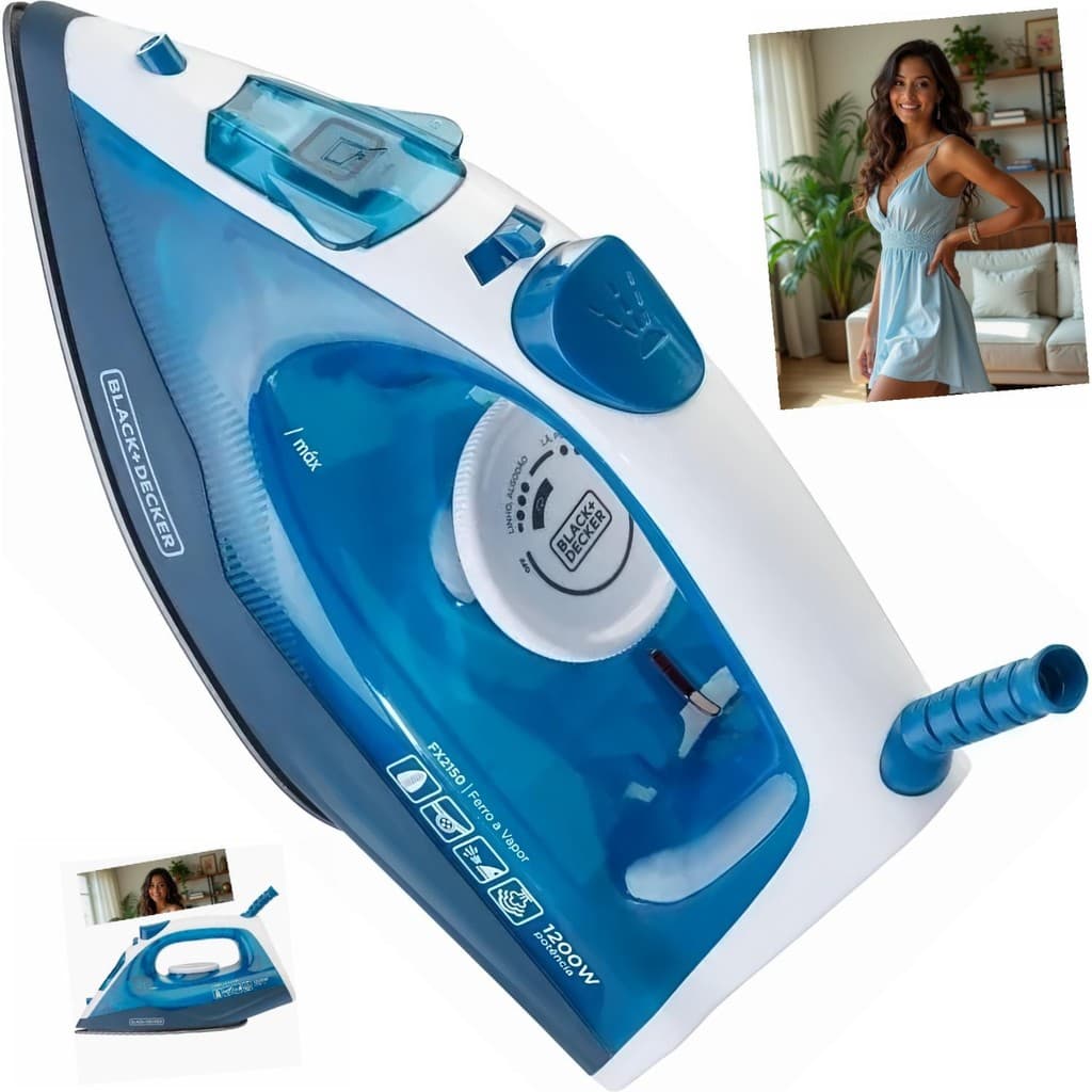 Ferro Passar Roupas Black+Decker FX2150 Azul Moderno 240ml Vapor 18g/min Spray Frontal Cabo Giratório