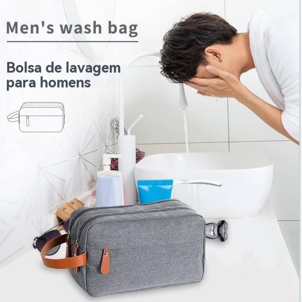 Necessaire Masculino Grande Viagem Organizadora Impermeável com Alça Bosco.Loja