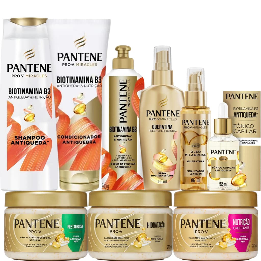 Kit Novo Pantene Biotinamina B3 Antiqueda ProV Biotina B7 B3 Pro-V miracles Spray Queratina Óleo