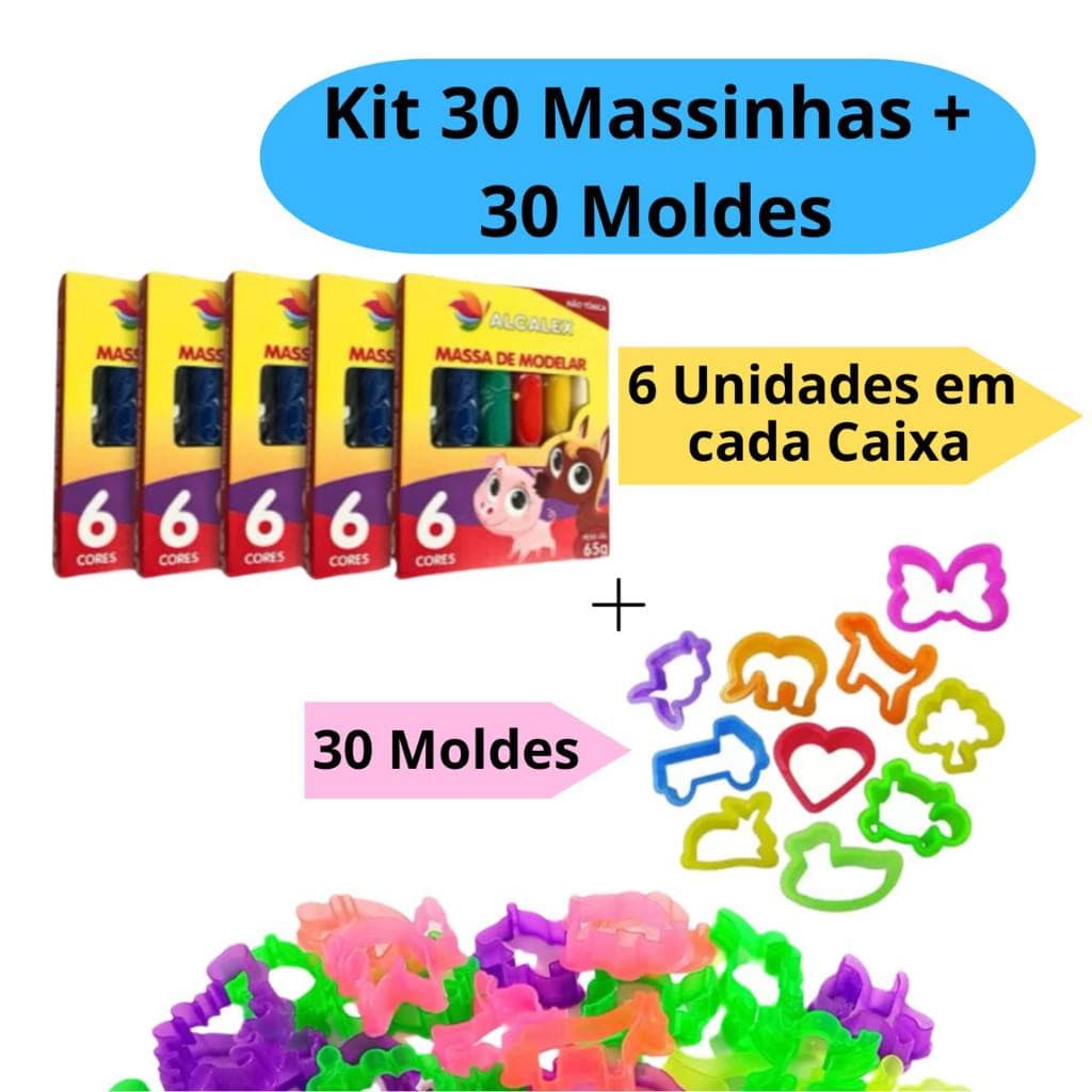 Kit 30 Unidades de Massinha de Modelar + 30 Cortador Forminha Molde Festa Lembrancinha Criança Aniversário