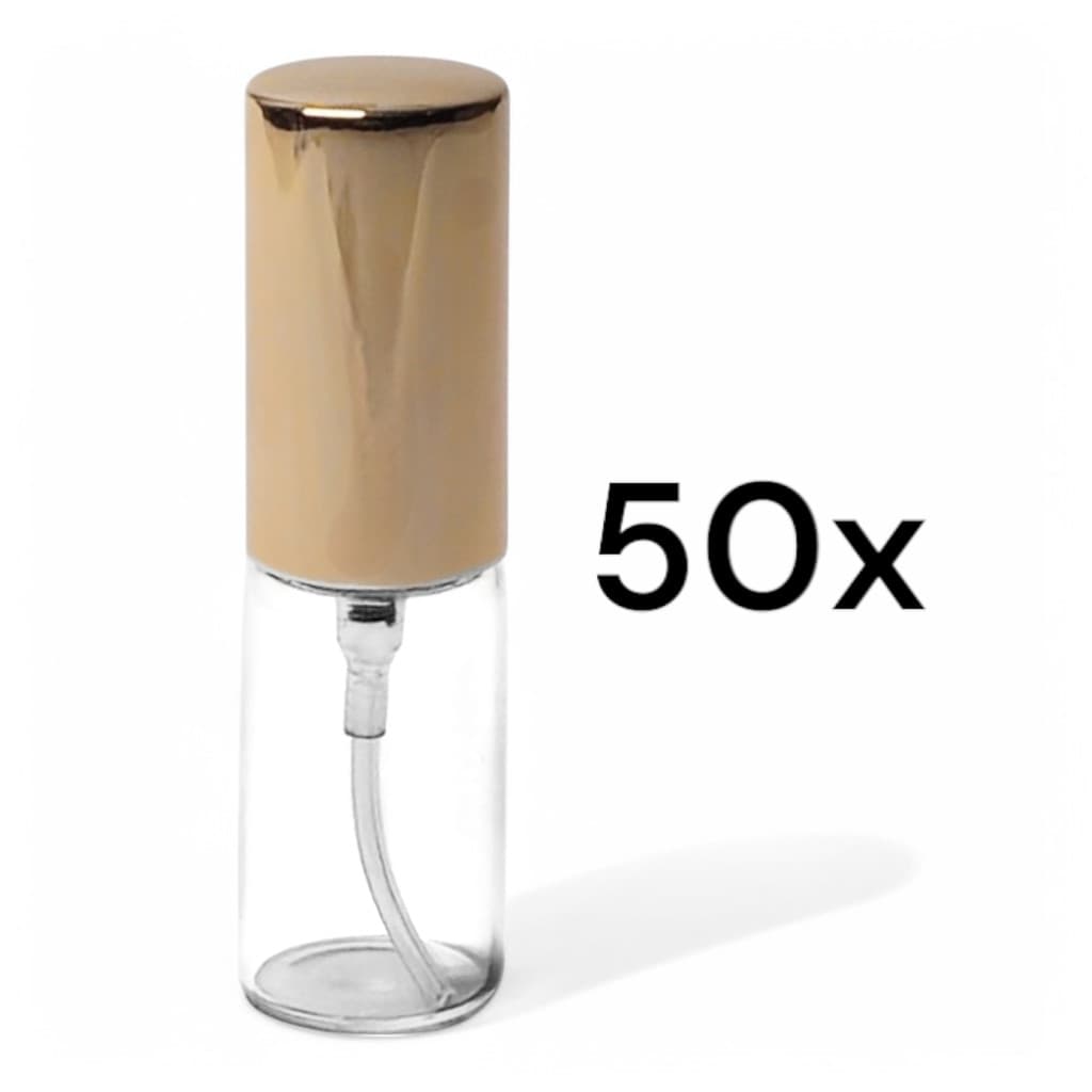 Kit 50 Frascos Vidro Dourado Decant Borrifador Spray 5ml