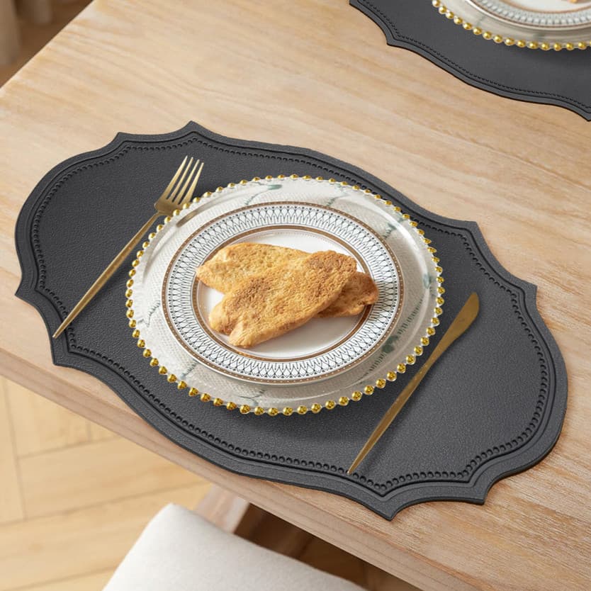 KIT4 Europeu Jogo Americano Preto PU  Kit  Mesa Posta Janta B1064