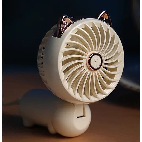 Ventilador Portatil Recarregavel Dobrável Decorativo Com Design De Gatinho Fofo Com Corda