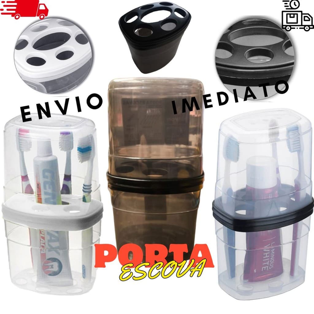 PORTA ESCOVA DENTAL DE PIA DE PLASTICO C/TP. BRANCO 20,2X11,5X8,9CM 122.012.002 NITRONPLAST