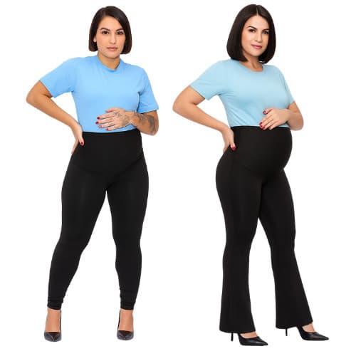 KIT 2 Peças Calças Flare Gestante +  Legging Básica Maternidade Preta