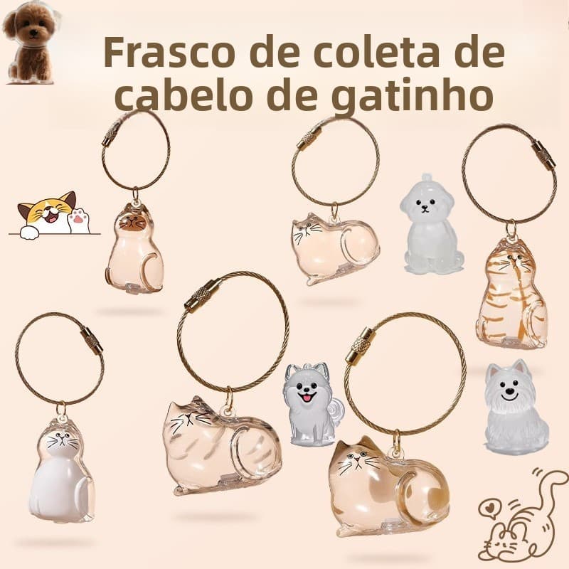 Gatinho Gato Coletor De Armazenamento De Pêlos Pingente Transparente Caixa pet Lembrança hairball Chaveiro