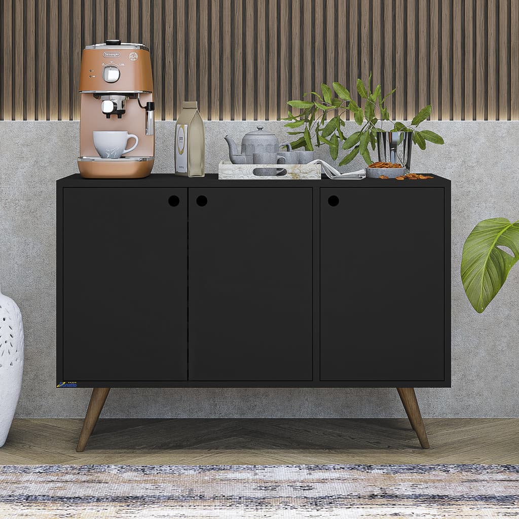 Aparador Buffet 3 Portas Organizador Multiuso Pés Retrô em Madeira