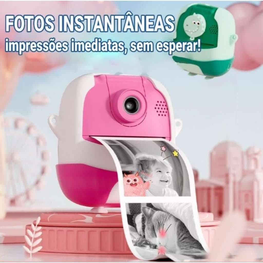 1080P Câmera Infantil Instantânea Filmadora Full HD c/bobinas para impressão na hora Tirar Foto