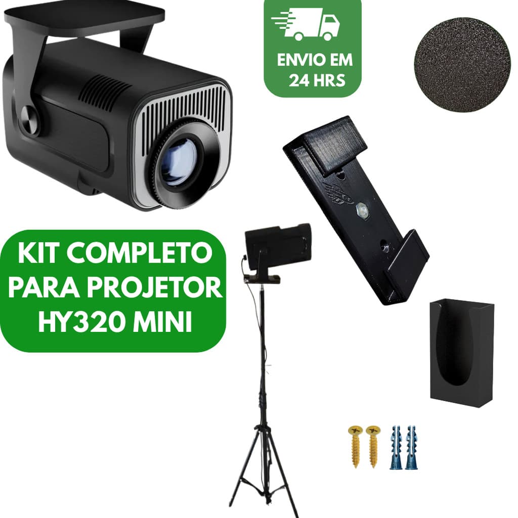 Kit Completo p/ Projetor HY320 Mini – Com Suportes e Tampa de Lente - pronto par instalar